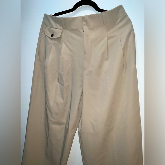 Zara Pleated Straight Leg Dress Pants | Sandy Brown Large - Picture 1 of 5